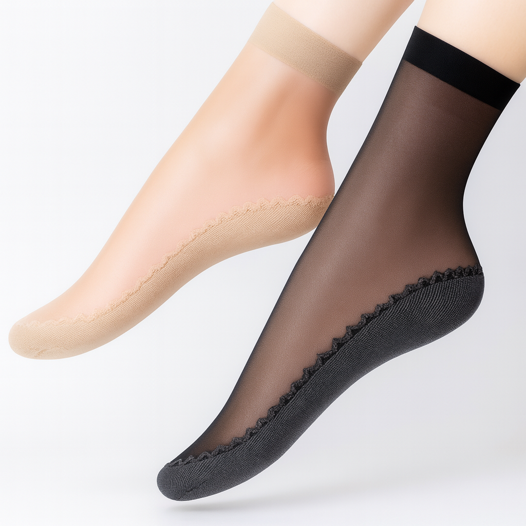 Silky Anti-Slip Cotton Sole Sheer Ankle High Tights Hosiery Socks Reinforced Toe