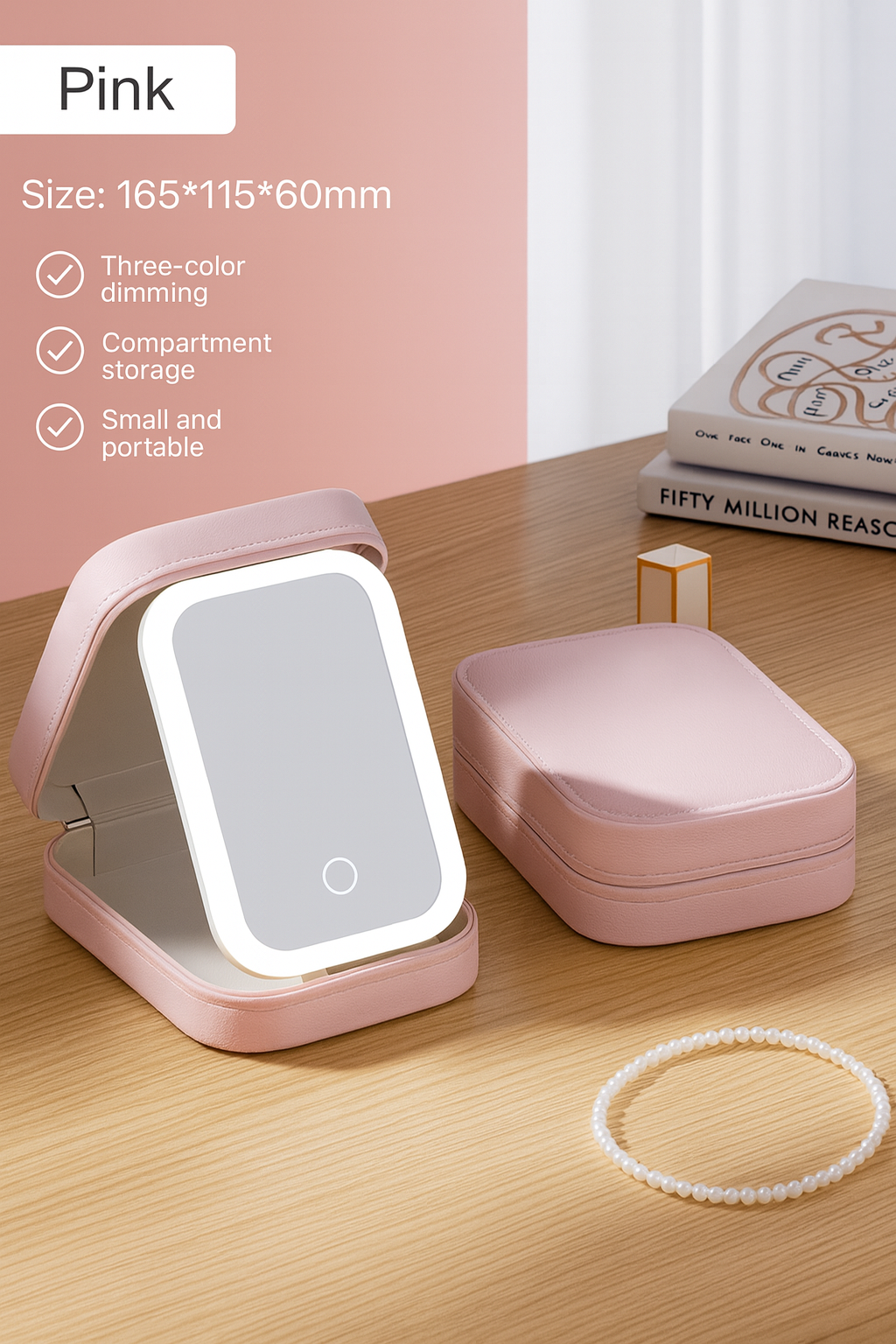 Travel Makeup Bag with LED Lighted Mirror, Portable Cosmetic Bag, 3 Color Setting, Waterproof Organizer, Gift for Women, Reachable - White