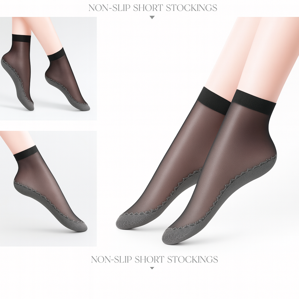 Silky Anti-Slip Cotton Sole Sheer Ankle High Tights Hosiery Socks Reinforced Toe