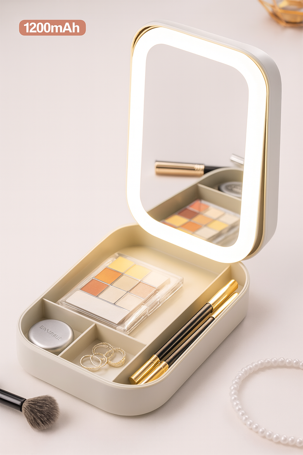 Travel Makeup Bag with LED Lighted Mirror, Portable Cosmetic Bag, 3 Color Setting, Waterproof Organizer, Gift for Women, Reachable - White